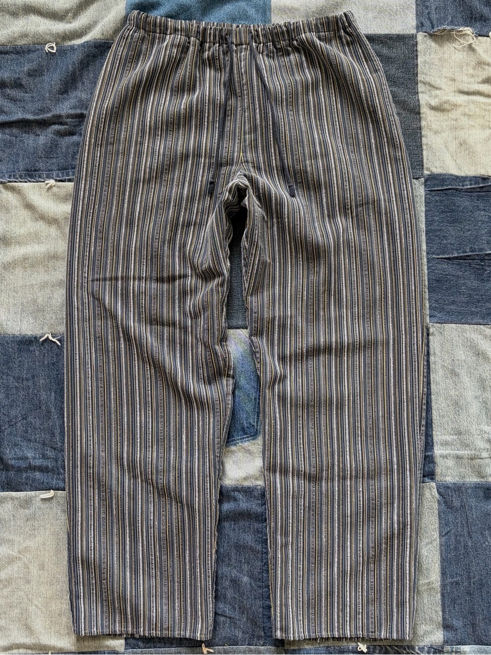 vintage striped textured pants coldwater creek blue yellow drawstring size S